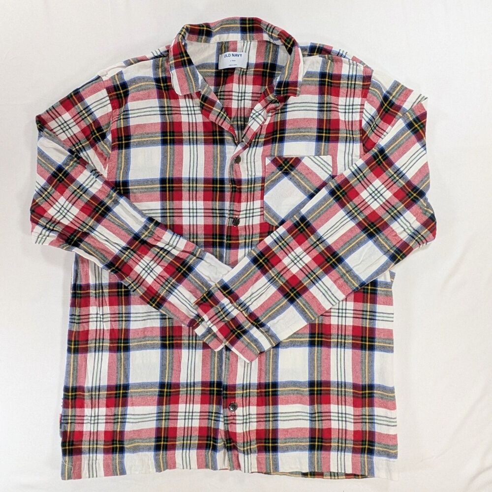 Old Navy Sleep Long Sleeve Red White Green Flannel Large Tall Flaw